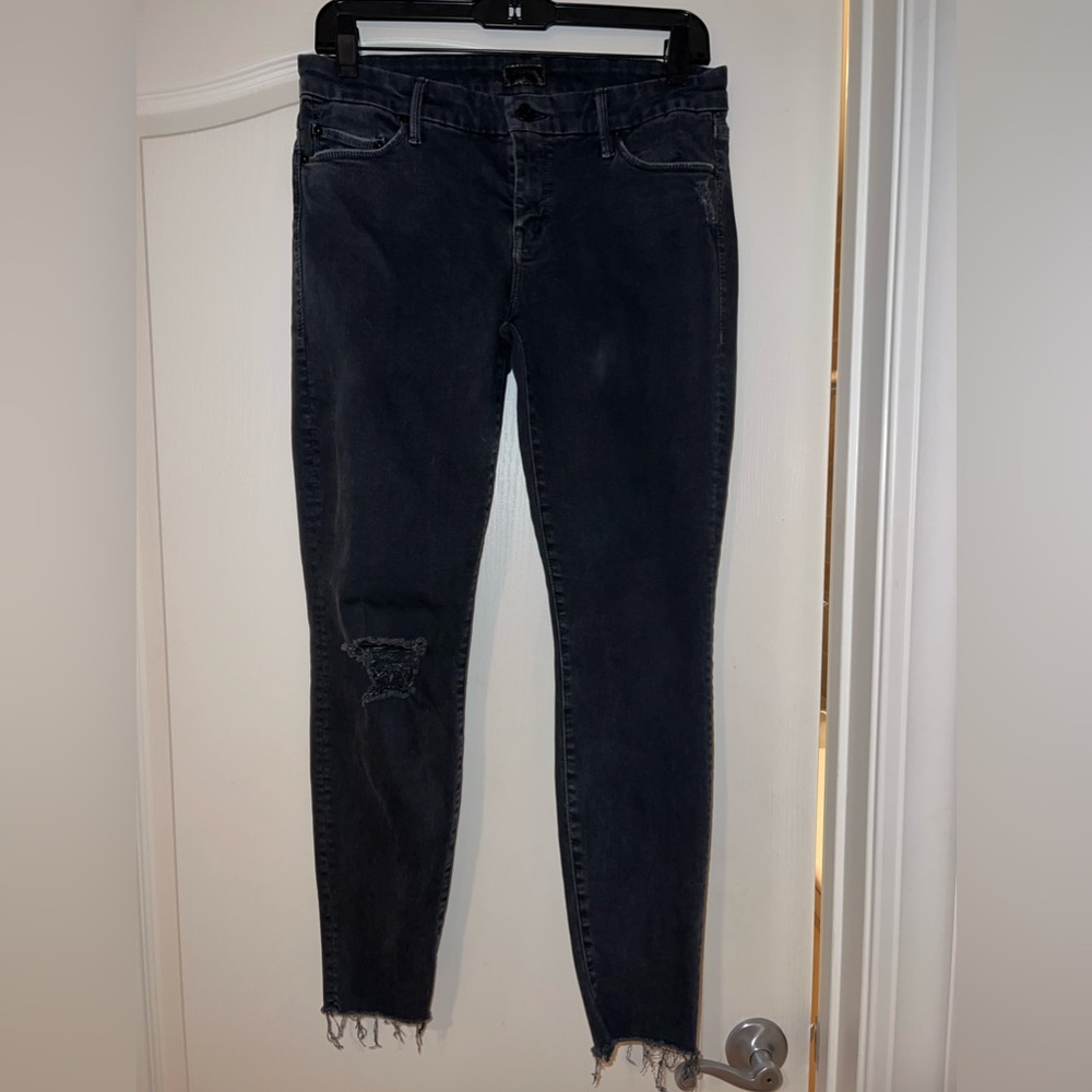 MOTHER dark gray ripped jeans